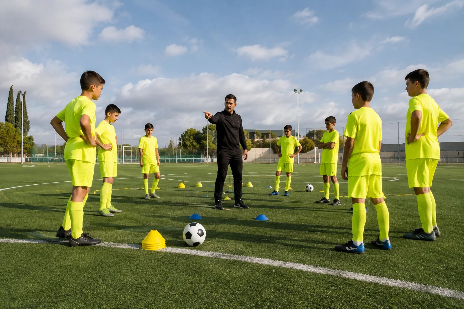 Jóvenes trabajando táctica individual en tecnificación de fútbol en Valencia