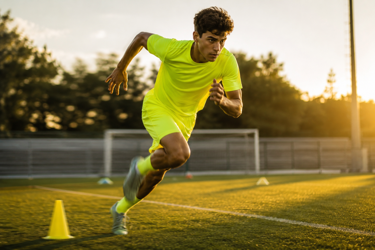 Entrenamiento físico y de velocidad de futbolista juvenil en Valencia